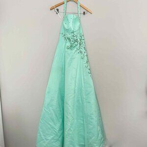 Rene Moiselle Bright Light Blue Halter Neck Prom Dress Size 10